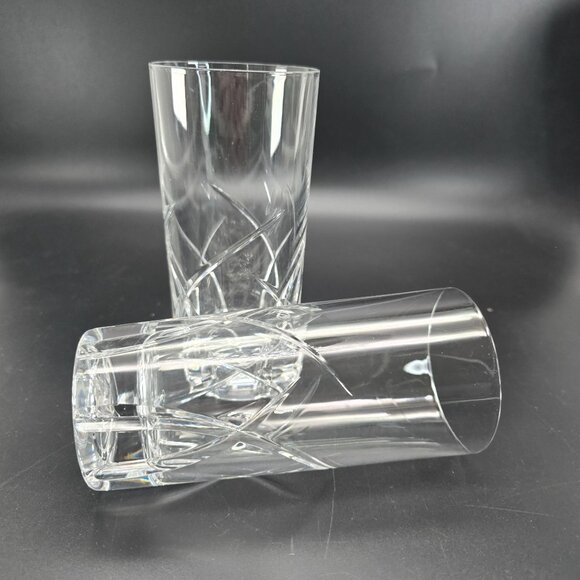 Cut Crystal Highball Glasses Set Of 2 With Elegant Design 6" Tall DH1301 - Picture 4 of 5